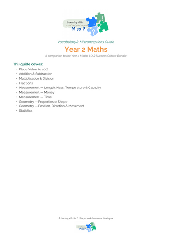 Year 2 Math Vocabulary and Misconceptions Guide