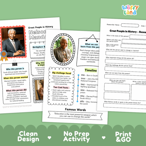 Nelson Mandela Biography Research Project | Famous People Worksheets ...