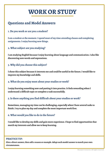 IELTS SPEAKING PART 1 : QUESTIONS & ANSWERS | Teaching Resources