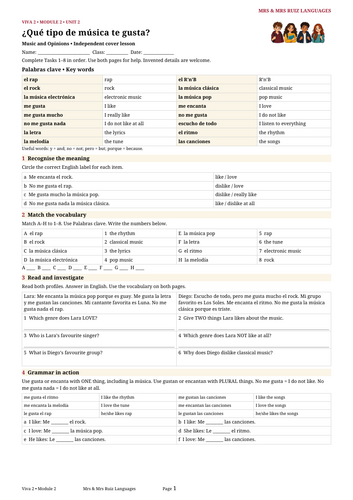 Year 8 Spanish Cover Lesson | Viva 2 Module 2 Unit 2 | ¿Qué tipo de ...