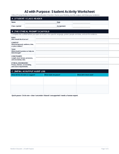 AI with Purpose Prompting & Ethics Pack | Teaching Resources