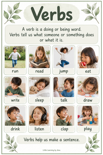 Year 1 Verbs Worksheets & Display Poster | Numbered and Unnumbered ...