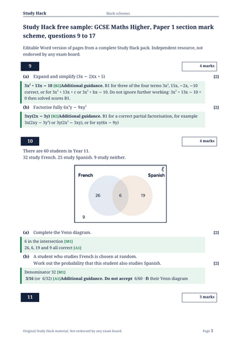 FREE GCSE Maths Higher Sample: AQA-style Paper 1 section (9 questions ...