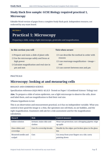 FREE GCSE Biology Required Practical Sample: Microscopy lesson ...