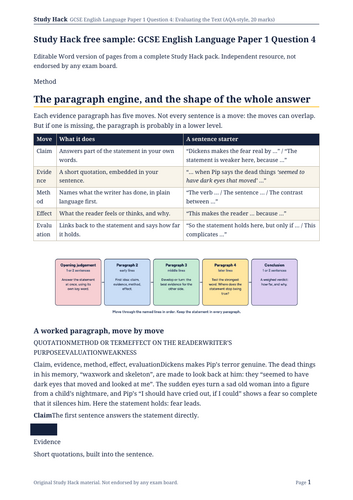FREE GCSE English Language Paper 1 Q4 and Q5 Sample: planning frames ...