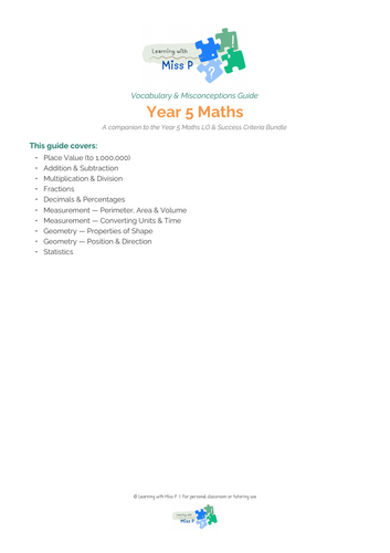 Year 5 Math Vocabulary and Misconceptions Guide | Teaching Resources