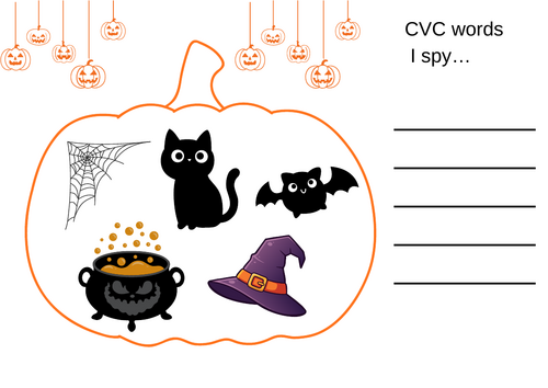 Halloween CVC Words I Spy | Write the Words You See | EYFS Phonics ...