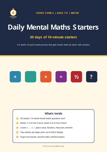 Year 3 and 4 Daily Mental Maths Starters - 30 Days with Answers ...