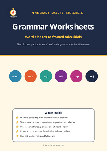 Year 3 and 4 Grammar Worksheets - Word Classes to Fronted Adverbials