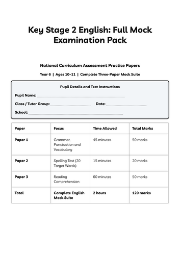 Year 6 English KS2 SATs Mock Papers | SPaG, Spelling & Reading