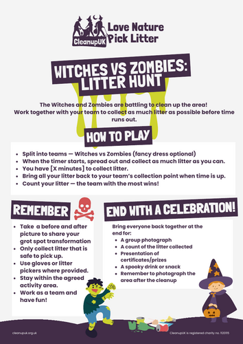 Witches vs Zombies Litter Hunt – CleanupUK | Teaching Resources