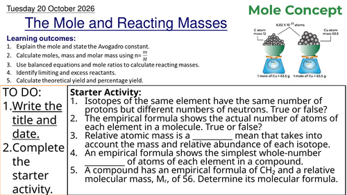 L3 The Mole & Reacting Masses (Unit 1 Chemistry BTEC Applied Science ...