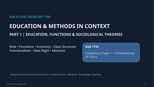 AQA A-Level Sociology Education Part 1: Functions & Sociological ...