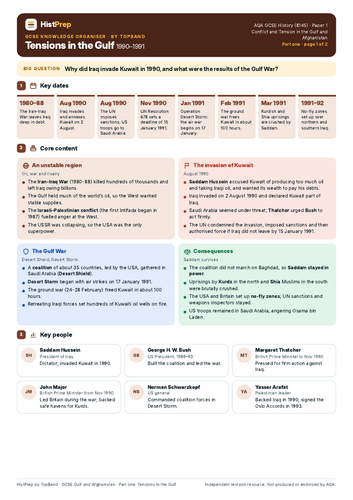 Gulf and Afghanistan 1990–2009 Knowledge Organisers | Teaching Resources