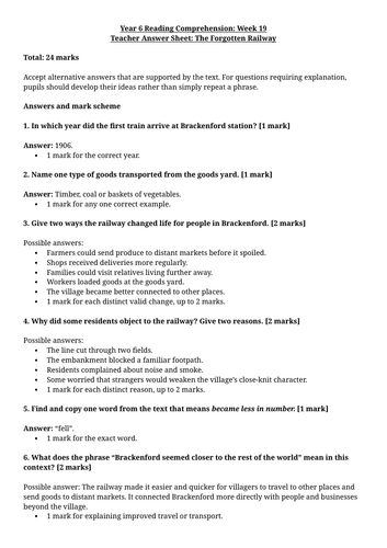 Year 6 Reading Comprehension Week 19 - Reading and Answers