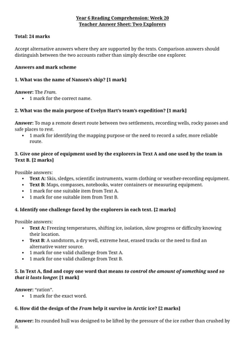Year 6 Reading Comprehension Week 20 - Reading and Answers