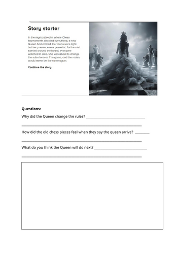 Pobble the queen speaking, listening, and creative writing prompt sheet ...