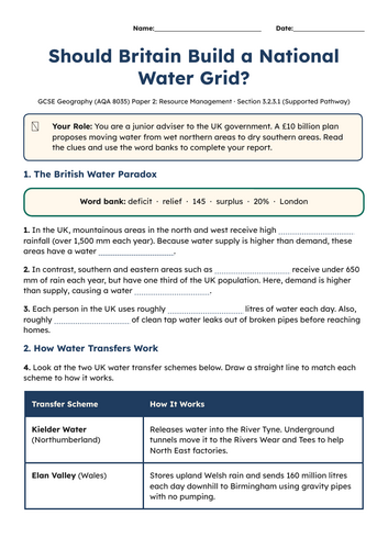 GCSE Geography | Should Britain Build a National Water Grid? | AQA ...
