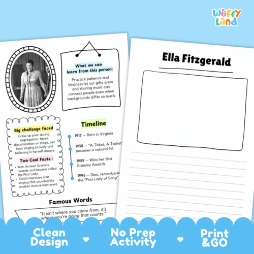 Ella Fitzgerald Research Project | Famous People Biography Worksheets ...