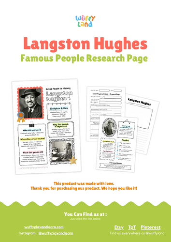 Langston Hughes Research Project | Biography Worksheets & Black History ...