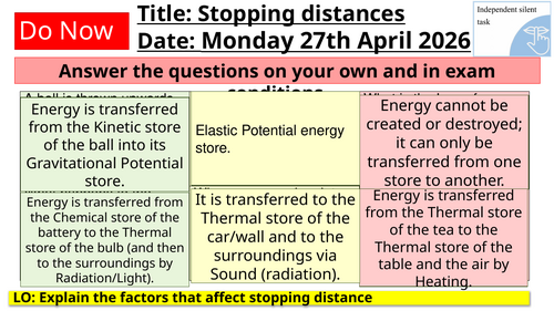 Stopping distance revision GCSE Combined Science AQA | Teaching Resources