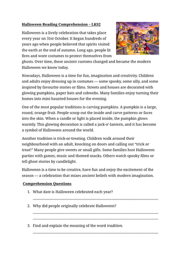 Halloween KS1, LKS2 and UKS2 Non-Fiction reading comprehensions ...