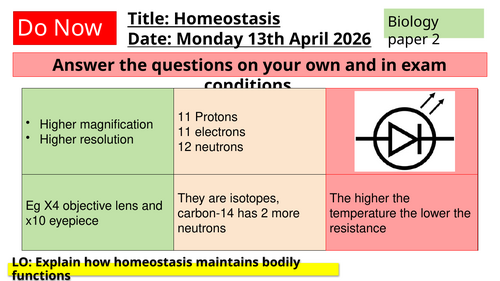 Homeostasis GCSE AQA combined science biology | Teaching Resources
