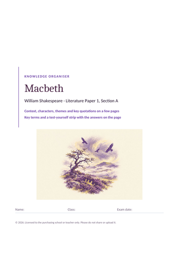 Macbeth knowledge organiser: context, characters, themes and key ...