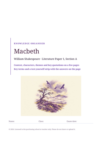 Macbeth knowledge organiser: context, characters, themes and key ...
