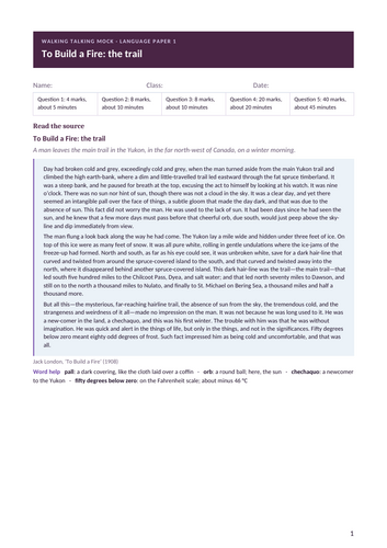 Language Paper 1 walking talking mock: To Build a Fire, the trail ...