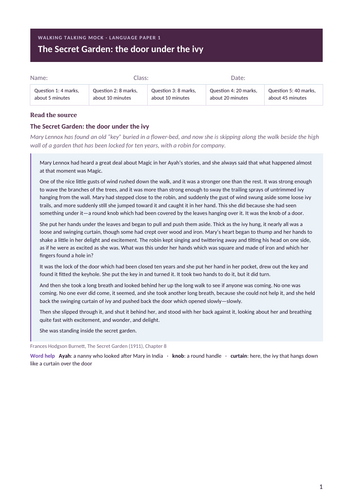 Language Paper 1 walking talking mock: The Secret Garden (Frances ...