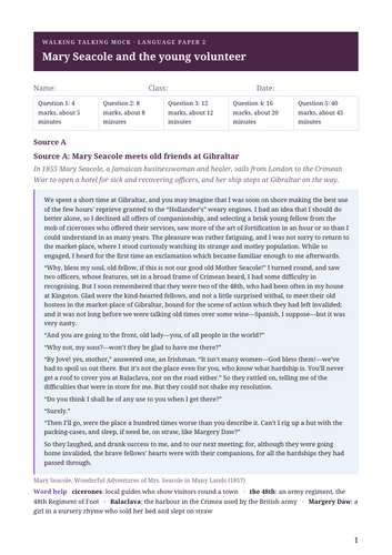 Language Paper 2 walking talking mock: Mary Seacole and a modern ...
