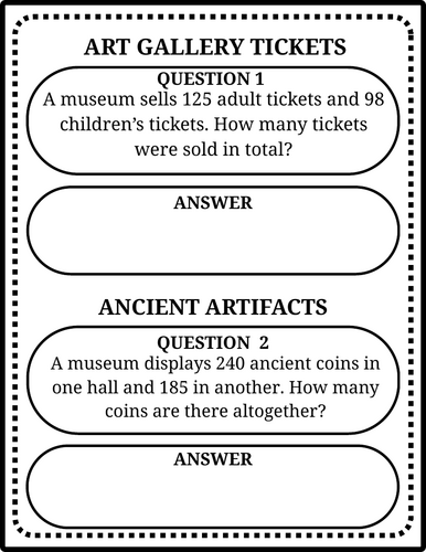 International Museum Day Math Word Problems | 40 Printable Worksheets ...