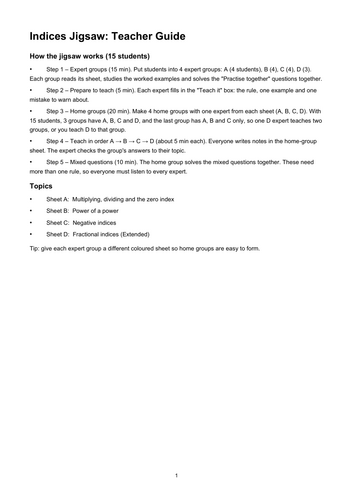 Laws of Indices, Negative & Fractional Indices | Teaching Resources