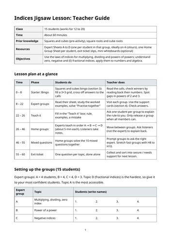 Laws of Indices, Negative & Fractional Indices | Teaching Resources