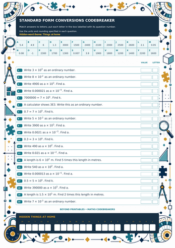 FREE Standard Form Conversions | Maths Codebreaker | Answers Included ...