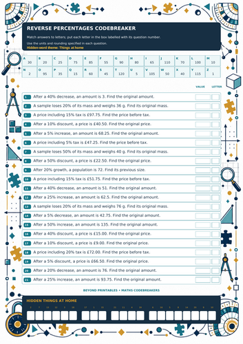 Reverse and Successive Percentages | 2 Maths Codebreakers with Answers ...