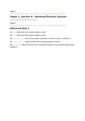 Paper 1 Reading (fiction extract): complete AQA GCSE English Language ...