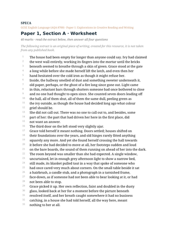 Paper 1 Reading (fiction extract): complete AQA GCSE English Language ...