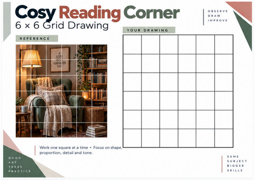Cosy Reading Corner Grid Drawing Worksheet | KS3 KS4 Art ...