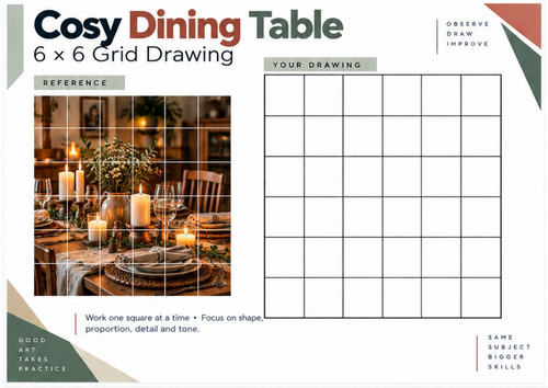 Cosy Dining Table Grid Drawing Worksheet | KS3 KS4 Art | Still Life ...