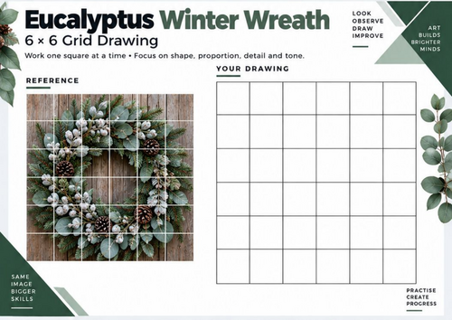 Eucalyptus Winter Wreath Grid Drawing Worksheet | Botanical Art ...