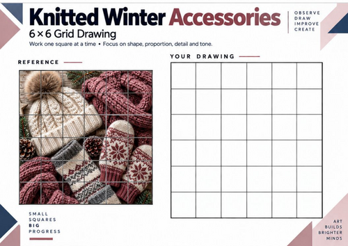 Knitted Winter Accessories Grid Drawing Worksheet | KS3 KS4 Art ...