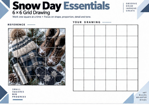 Snow Day Essentials Grid Drawing Worksheet | KS3 KS4 Art | Texture ...