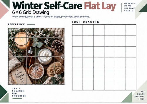 Winter Self-Care Flat Lay Grid Drawing Worksheet | KS3 KS4 Art ...