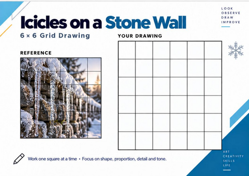 Icicles on a Stone Wall Grid Drawing Worksheet | Winter Texture Art ...