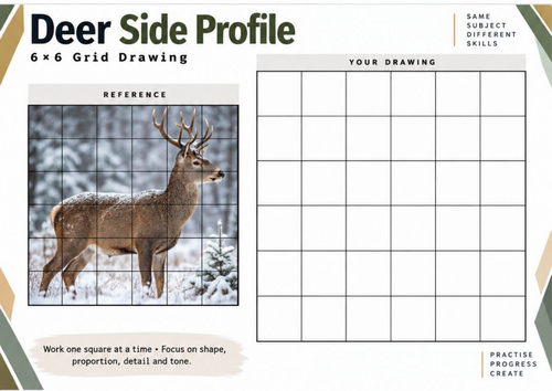 Deer Side Profile Grid Drawing Worksheet | Animal Drawing Activity ...