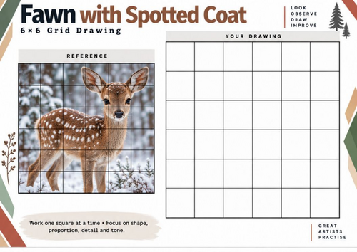 Spotted Fawn Grid Drawing Worksheet | Deer Wildlife Drawing Activity ...