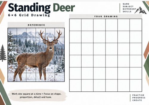 Standing Deer Grid Drawing Worksheet | Wildlife Animal Drawing | KS3 ...
