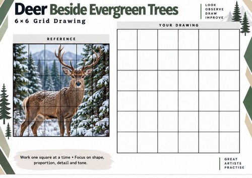Deer and Evergreen Trees Grid Drawing Worksheet | Winter Wildlife Art ...
